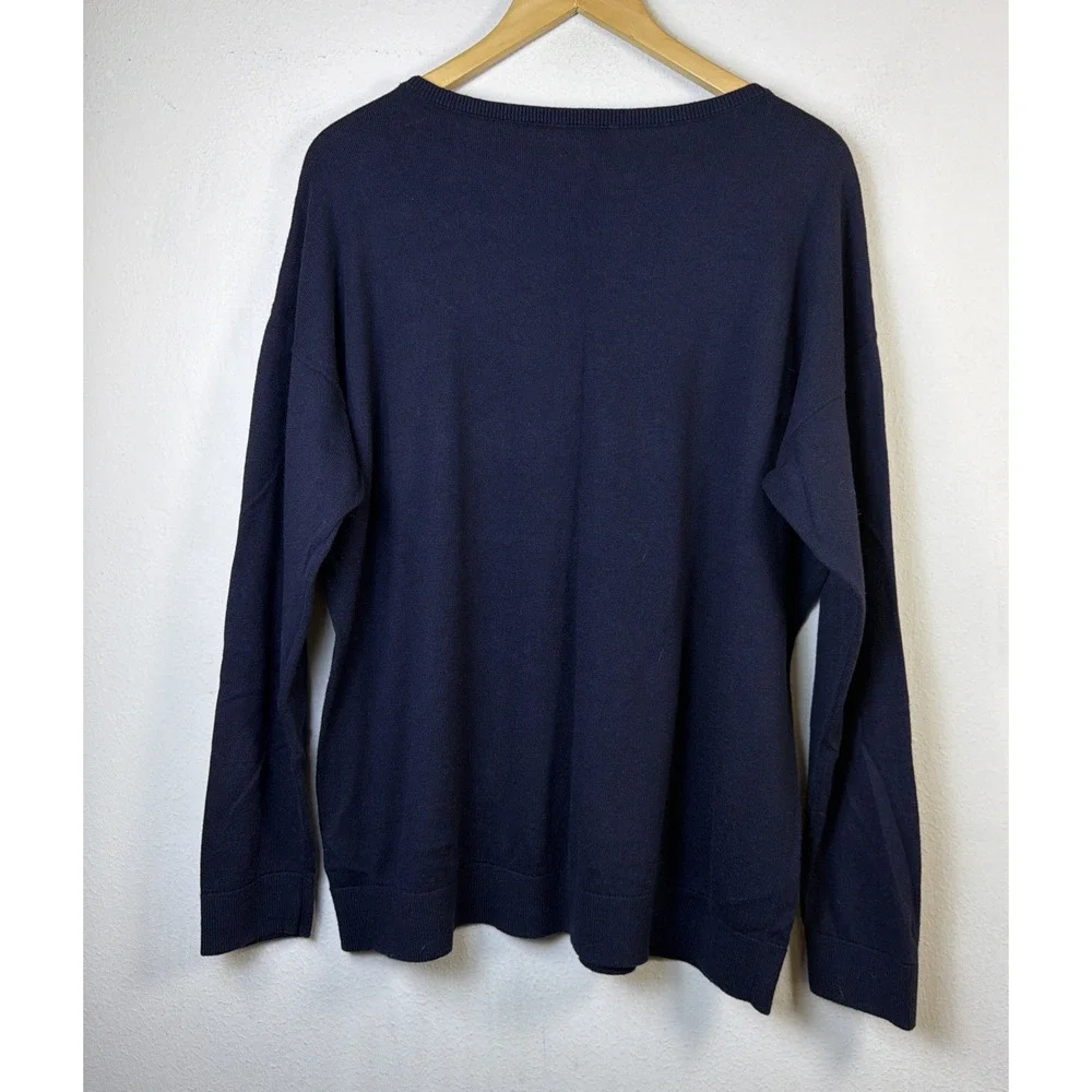 Talbots Womens Christmas Tree Sweater Navy Blue XL ugly holiday embroidered - Picture 7 of 11